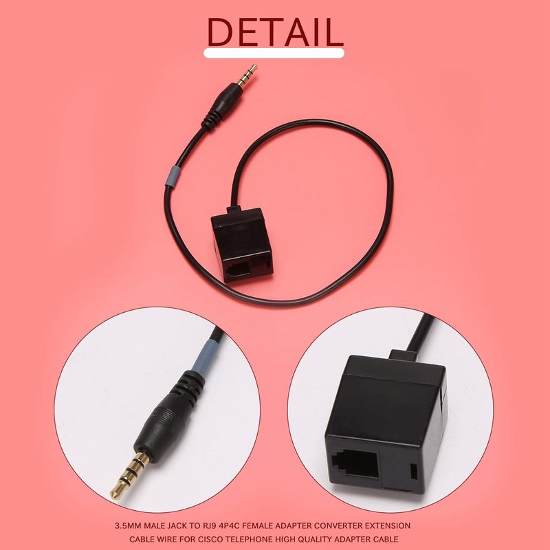 3.5mm Male Jack to RJ9 4P4C Female Adapter Converter Extension Cable for Telephone - Image 2